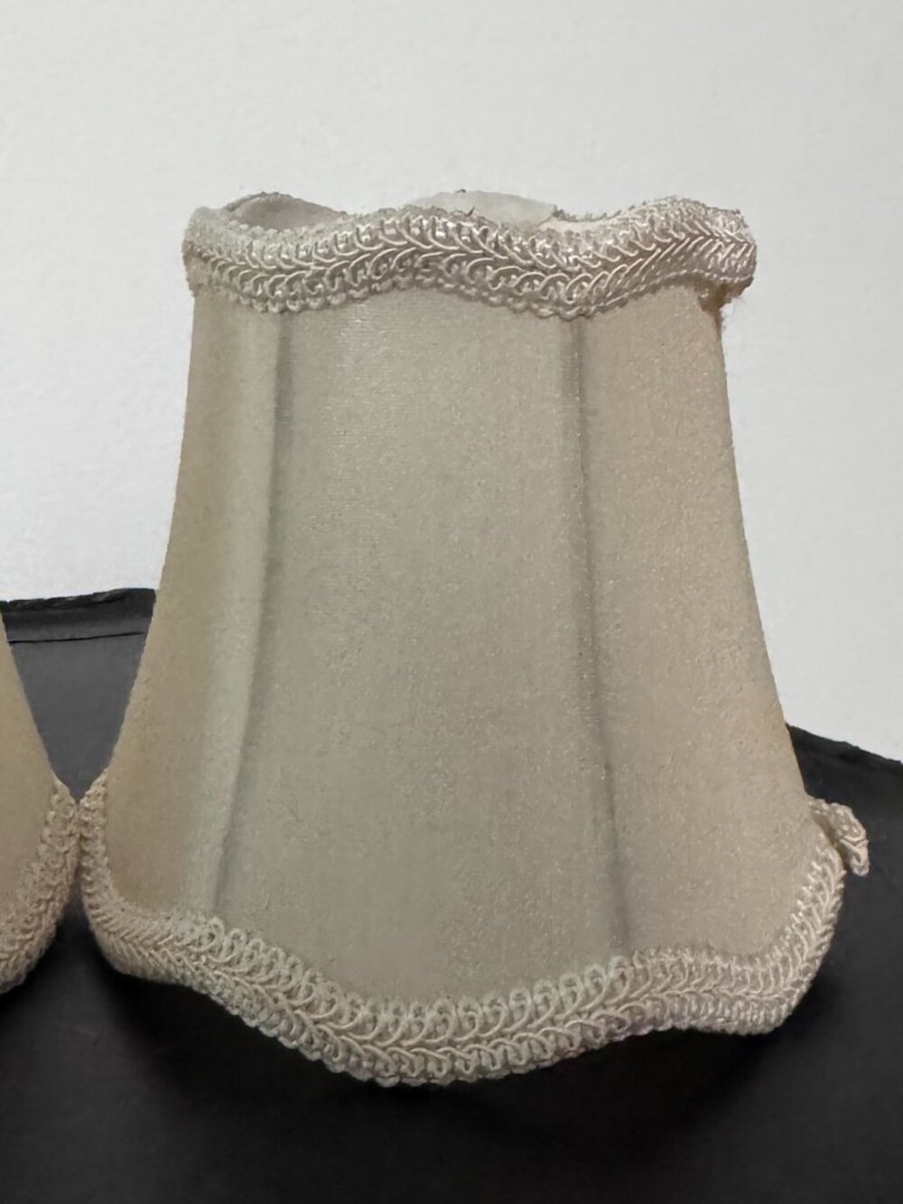 Victorian Ivory Faux-Silk Chandelier Shades (Set of 2) w/Braided Trim, Brass,New - Picture 2 of 7